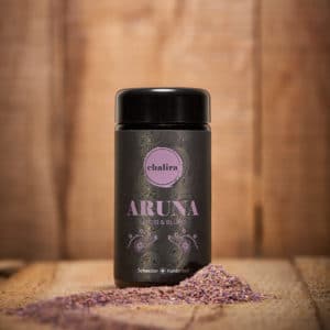 Aruna violettes Curry in Mironglasverpackung von vorne